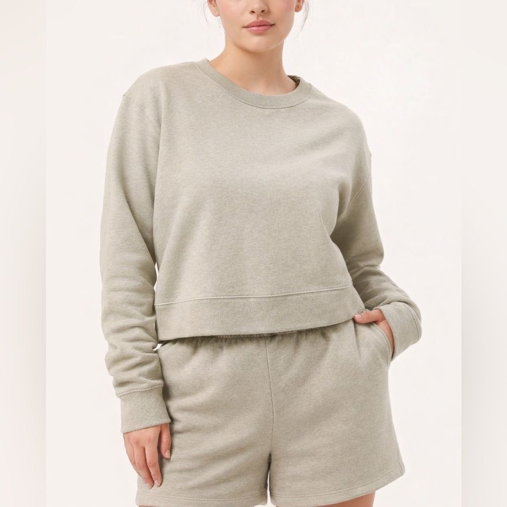 Girlfriend Collective Pullover Cropped Sweatshirt Women's Small Porcini Lounge